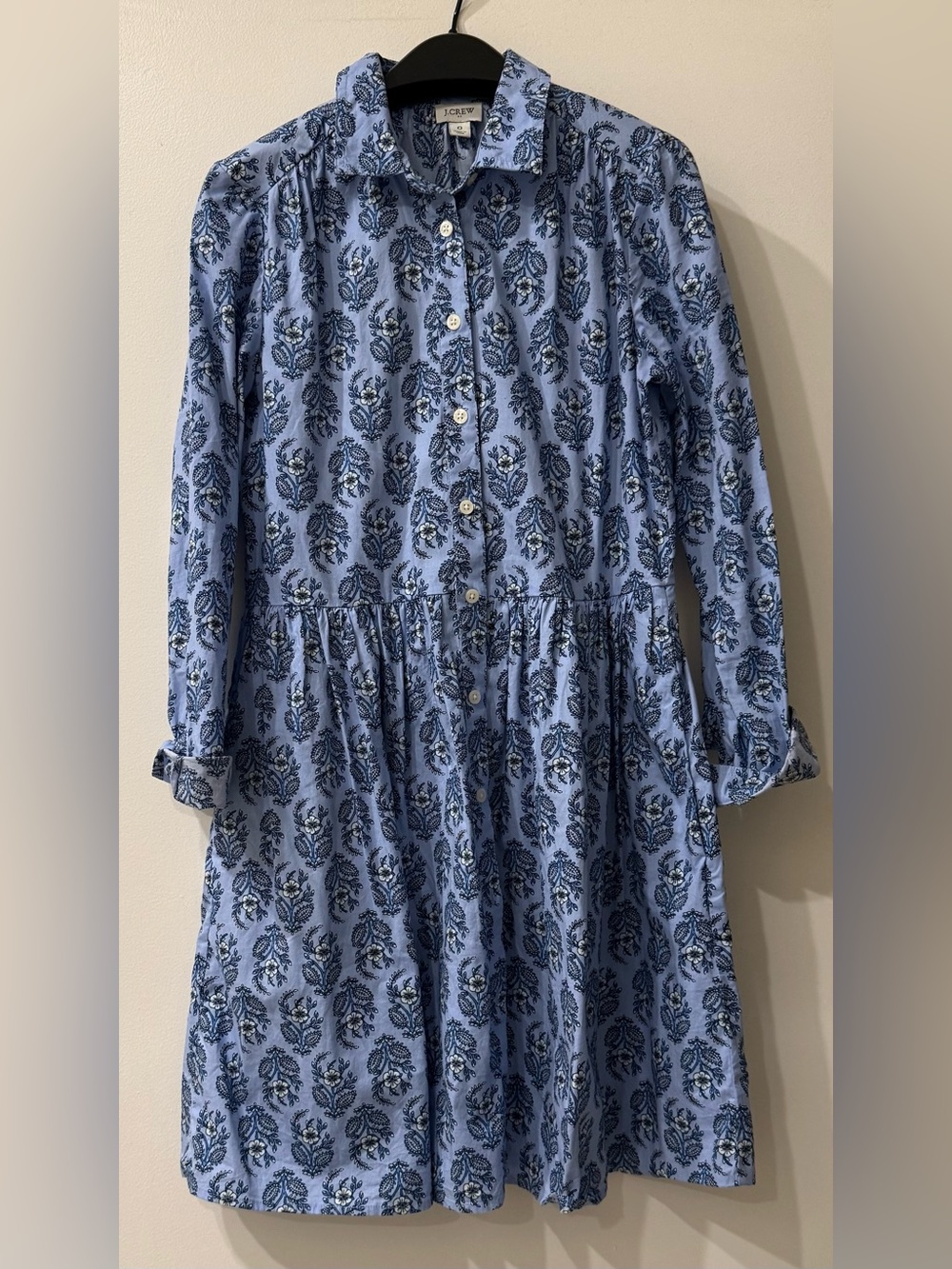 J.Crew | Blue Floral Paisley Shirt Dress | Button Front | Size 0